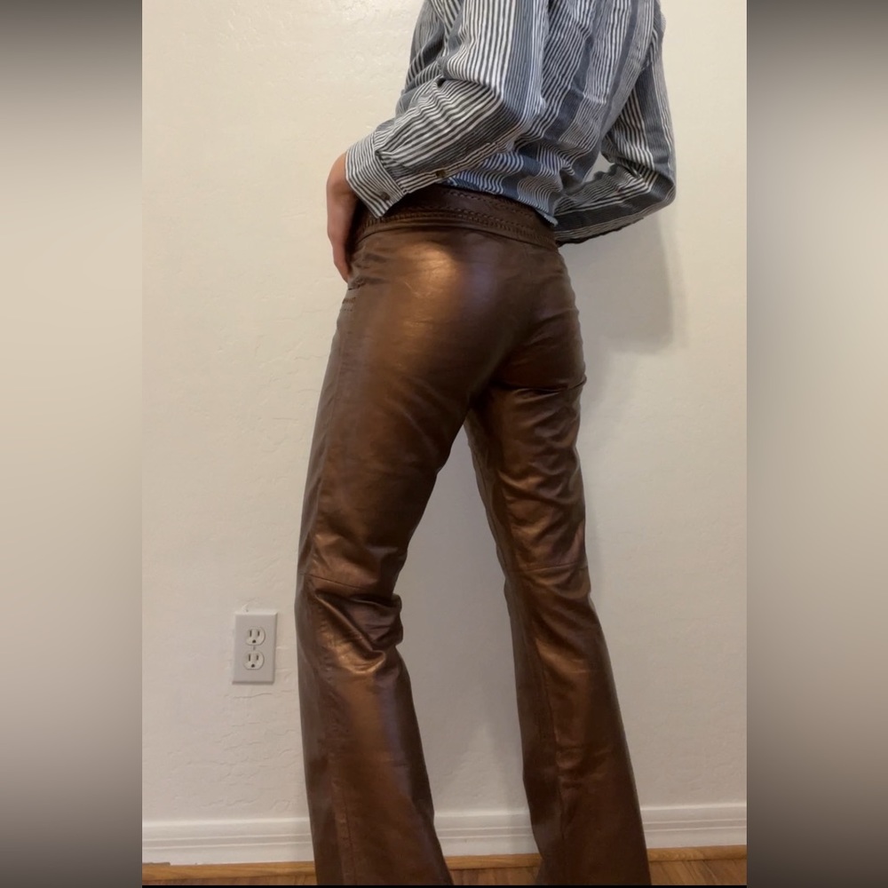 Metallic lamb leather pants